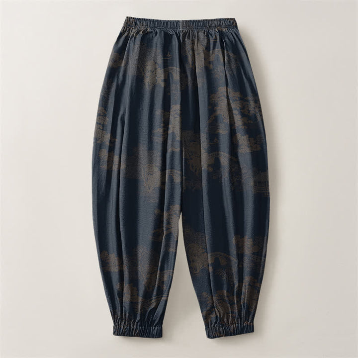 Buddha Stones Pure Cotton Vintage Shadow Stripe Pattern Drawstring Men's Harem Pants With Pockets - image 8