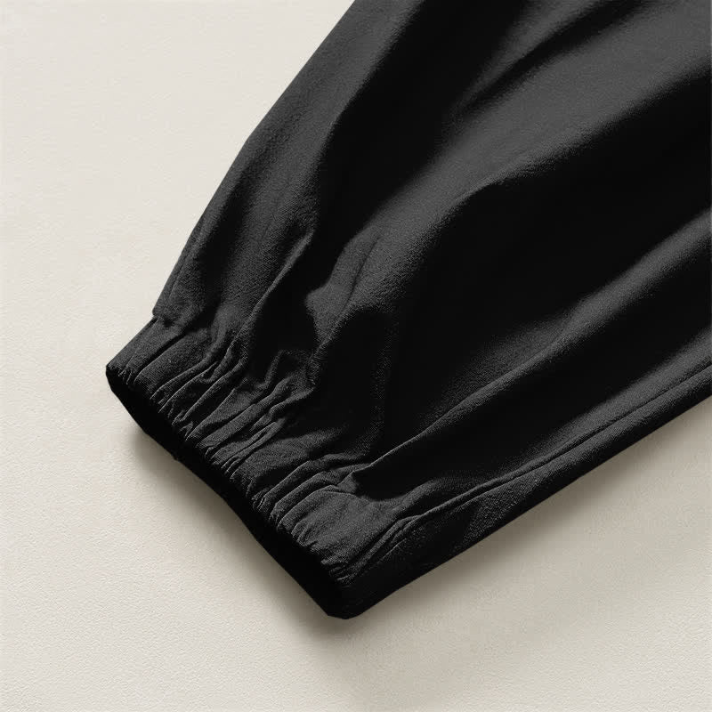 Buddha Stones Pure Cotton Bamboo Branch Pattern Drawstring Men's Harem Pants With Pockets - image 4