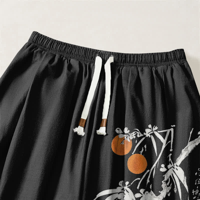 Buddha Stones Pure Cotton Bamboo Branch Pattern Drawstring Men's Harem Pants With Pockets - image 3