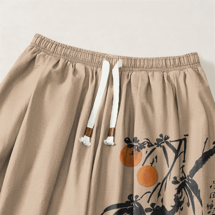 Buddha Stones Pure Cotton Bamboo Branch Pattern Drawstring Men's Harem Pants With Pockets - image 9