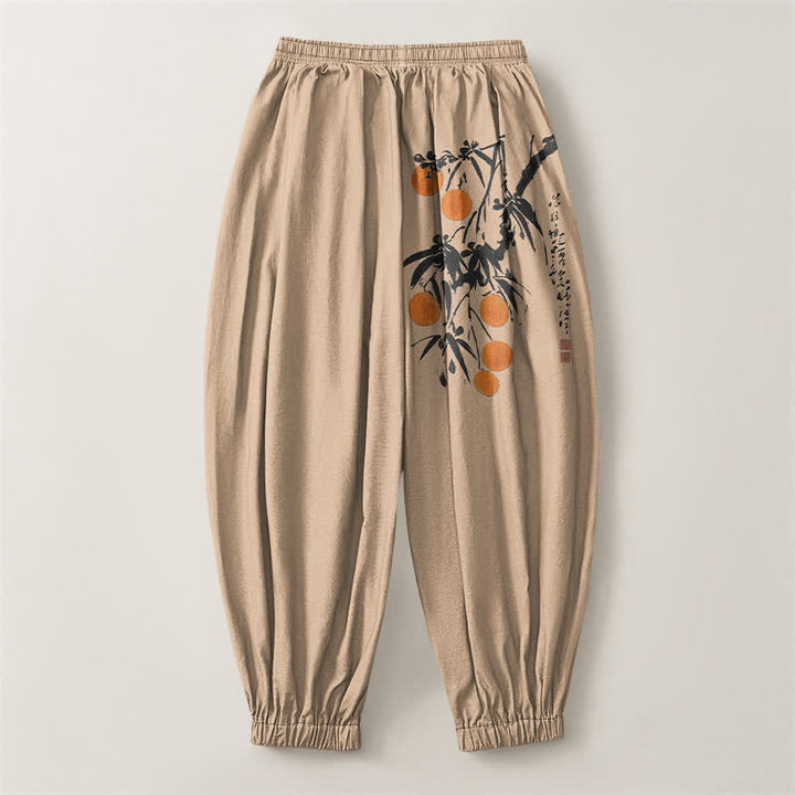 Buddha Stones Pure Cotton Bamboo Branch Pattern Drawstring Men's Harem Pants With Pockets - image 8