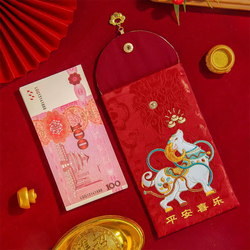 Buddha Stones Year of the Goat Embroidery Peace and Joy Luck New Year Red Envelope - image 7
