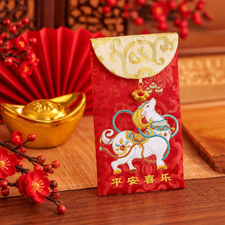 Buddha Stones Year of the Goat Embroidery Peace and Joy Luck New Year Red Envelope - image 4