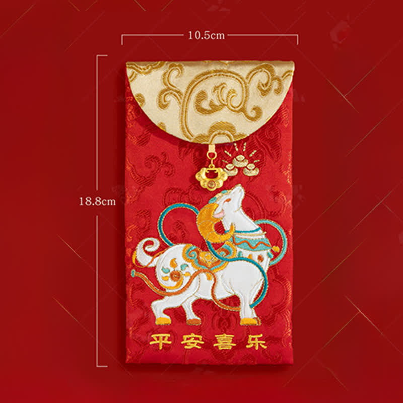 Buddha Stones Year of the Goat Embroidery Peace and Joy Luck New Year Red Envelope - image 6