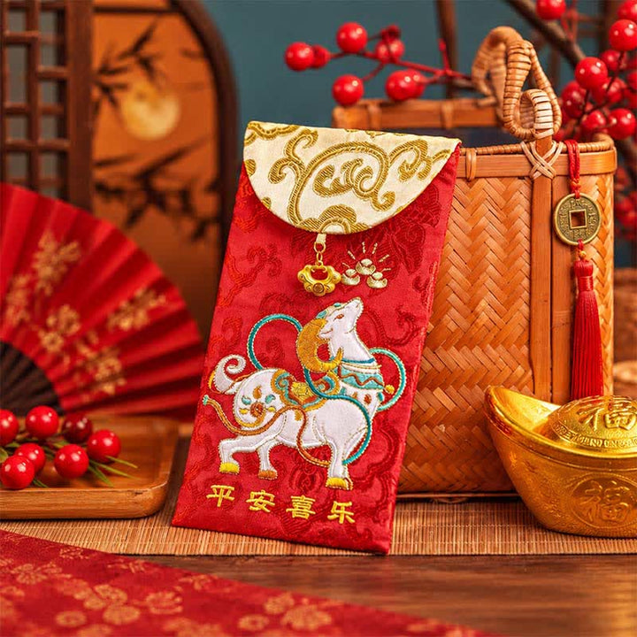 Buddha Stones Year of the Goat Embroidery Peace and Joy Luck New Year Red Envelope - image 3