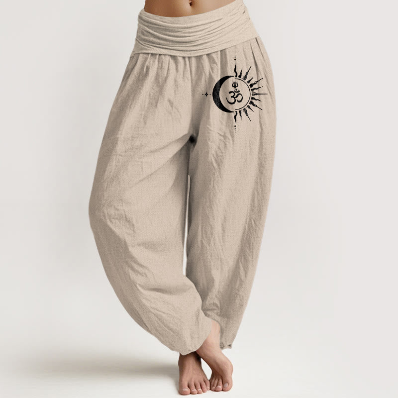 Buddha Stones Pure Cotton Boho Om Circle Pattern Women's Elastic Waist Harem Pants - Tan - US16，UK/AU20，EU48 (3XL) - image 11