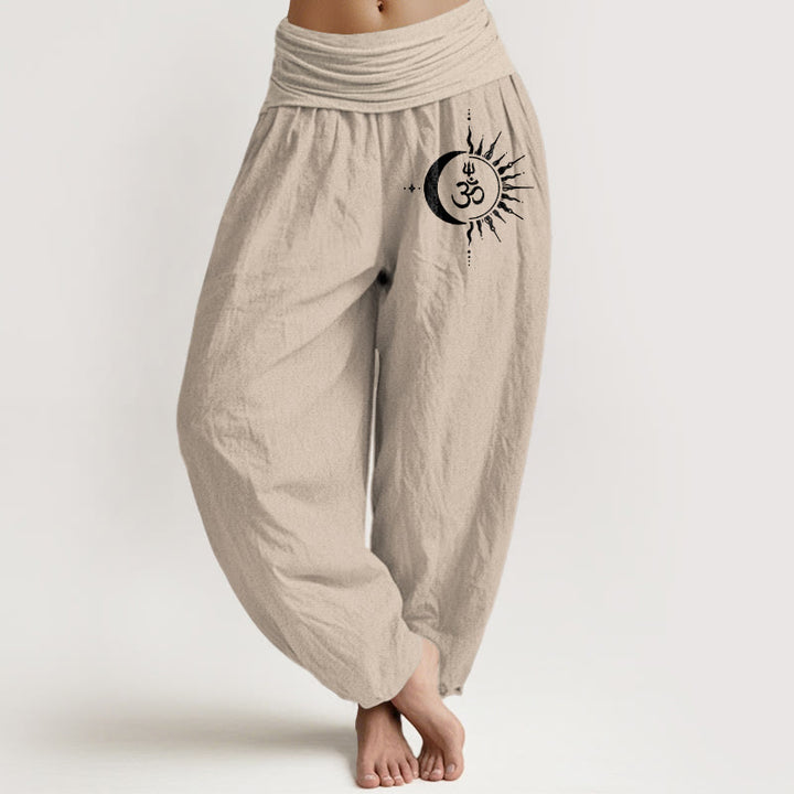 Buddha Stones Pure Cotton Boho Om Circle Pattern Women's Elastic Waist Harem Pants - Tan - US16，UK/AU20，EU48 (3XL) - image 11