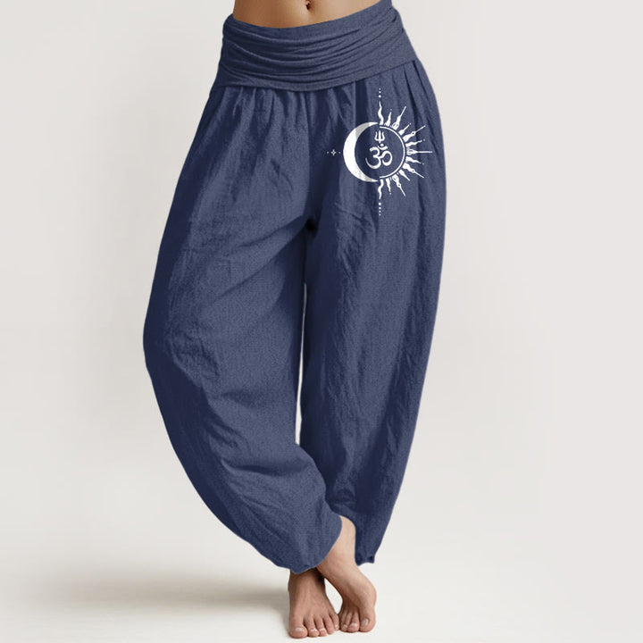 Buddha Stones Pure Cotton Boho Om Circle Pattern Women's Elastic Waist Harem Pants - DarkSlateBlue - US16，UK/AU20，EU48 (3XL) - image 8