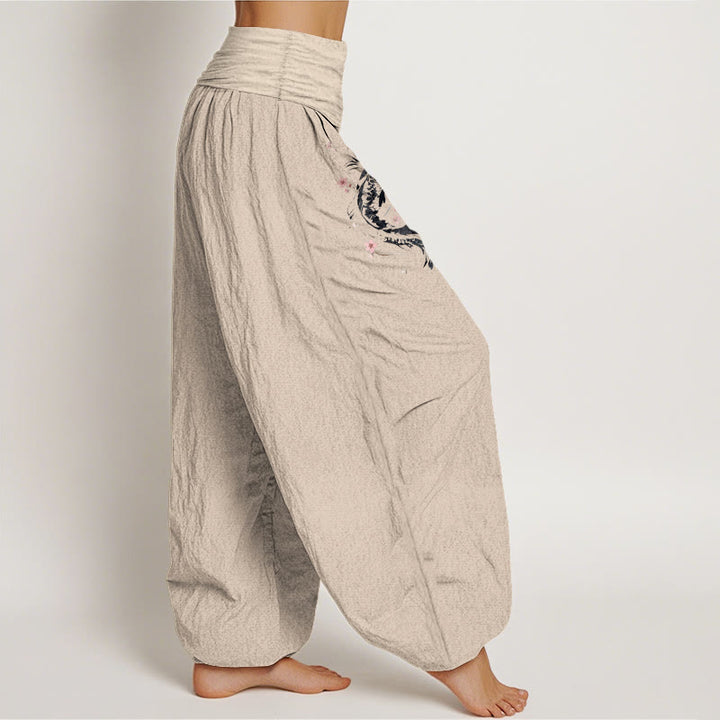 Buddha Stones Pure Cotton Koi Flower Branch Pattern Women's Elastic Waist Harem Pants - image 12