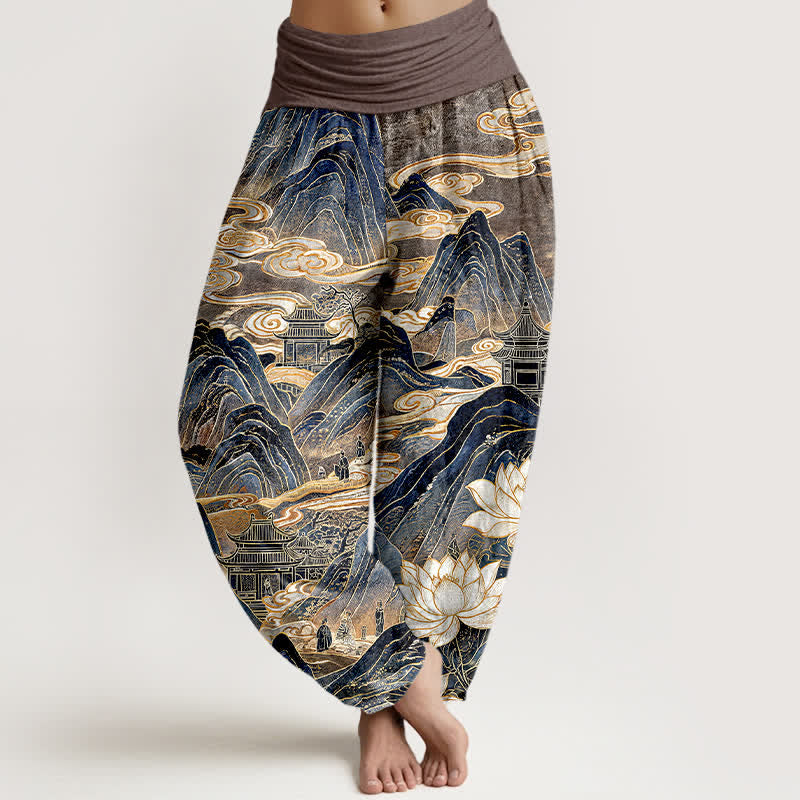 Buddha Stones Cotton Lotus Cloud Pattern Women's Elastic Waist Harem Pants - RosyBrown - US16，UK/AU20，EU48 (3XL) - image 8