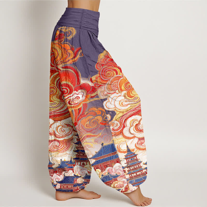 Buddha Stones Cotton Ethnic Floral Spiral Pattern Women's Elastic Waist Harem Pants - image 10