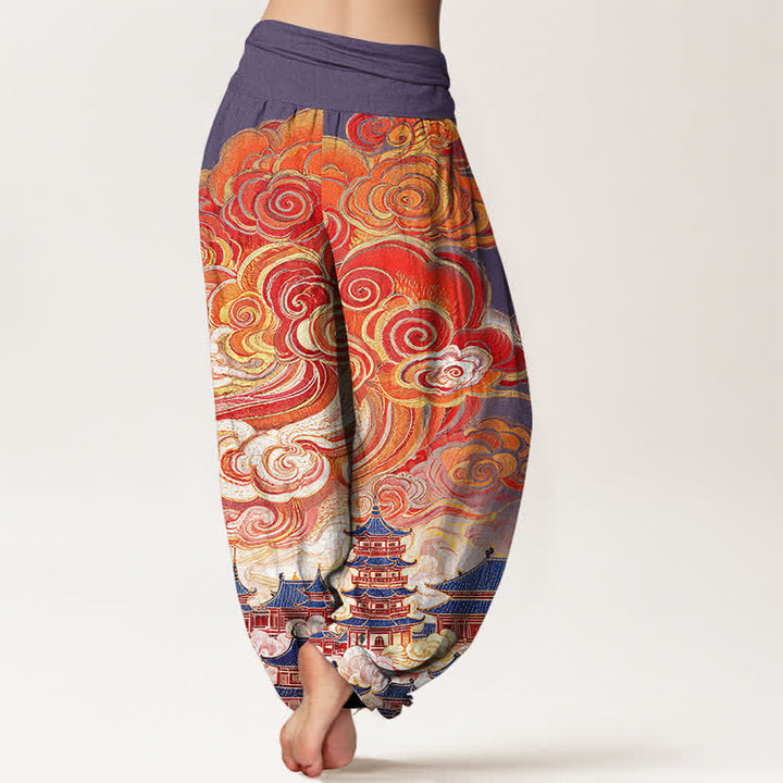 Buddha Stones Cotton Ethnic Floral Spiral Pattern Women's Elastic Waist Harem Pants - image 9
