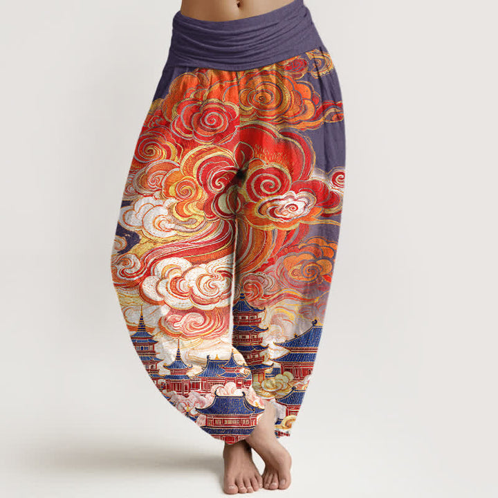 Buddha Stones Cotton Ethnic Floral Spiral Pattern Women's Elastic Waist Harem Pants - Purple - US16，UK/AU20，EU48 (3XL) - image 8