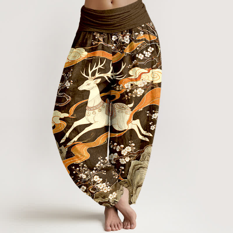 Buddha Stones Cotton Deer Blossom Mountain Pattern Women's Elastic Waist Harem Pants - SaddleBrown - US16，UK/AU20，EU48 (3XL) - image 8
