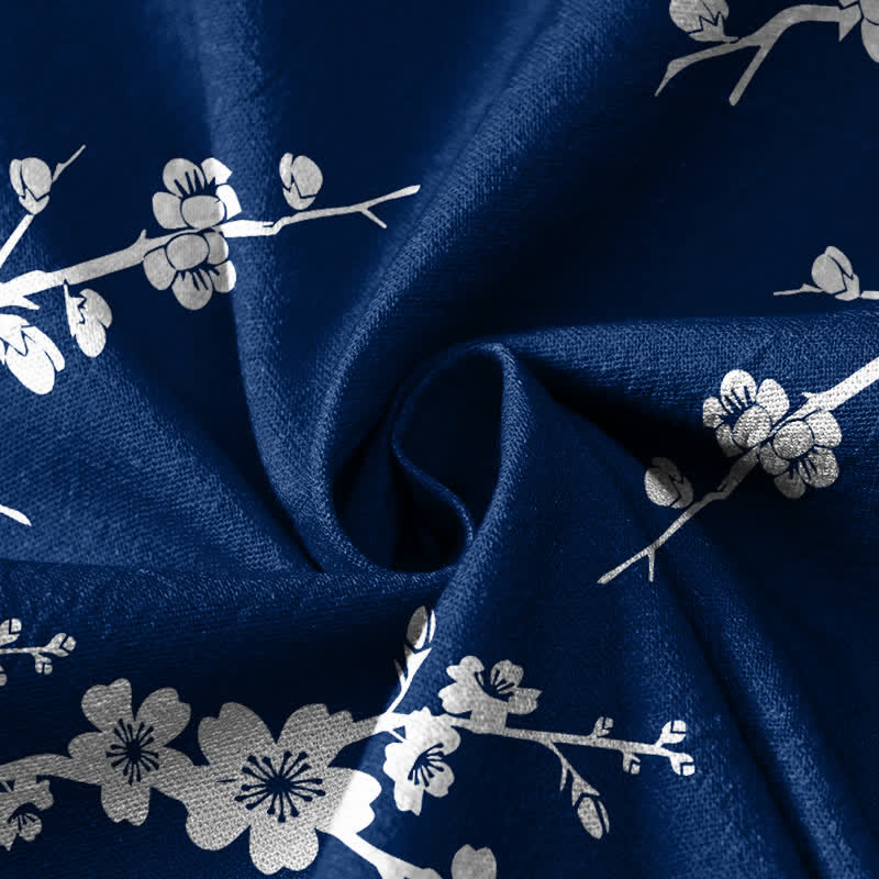 Buddha Stones Cotton Oriental Leaf Bloom Pattern Wrap V-Neck Lace-up Women's Long Sleeve Shirts Kimono - image 4