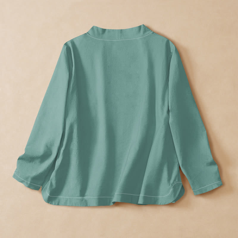 Buddha Stones Cotton Eastern Crane Pattern Wrap V-Neck Lace-up Women's Long Sleeve Shirts Kimono - image 6