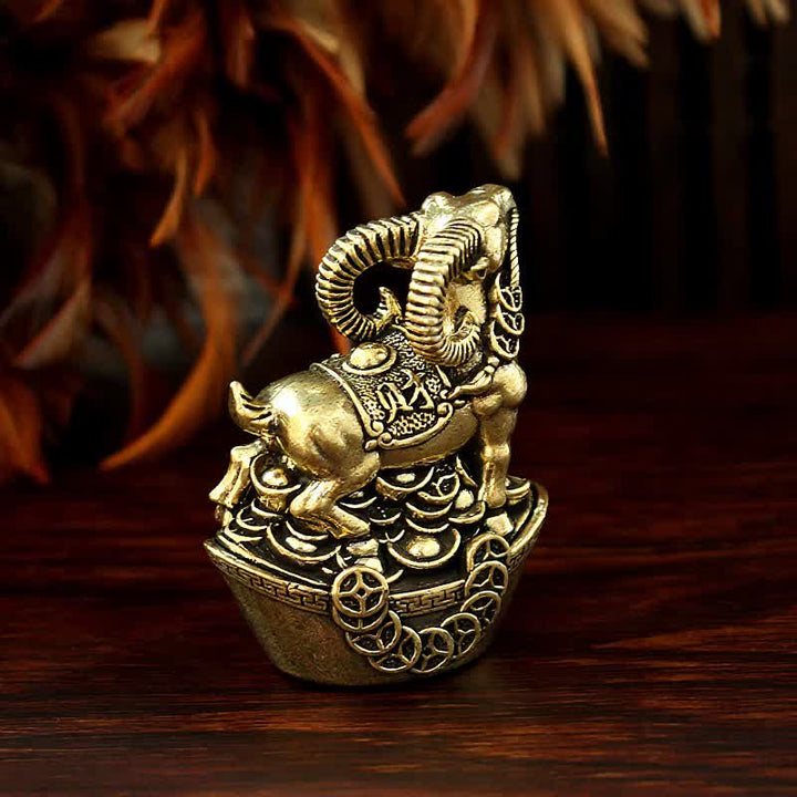 Buddha Stones Copper Goat with Coin Base Good Fortune Cute Animal Decor - image 3