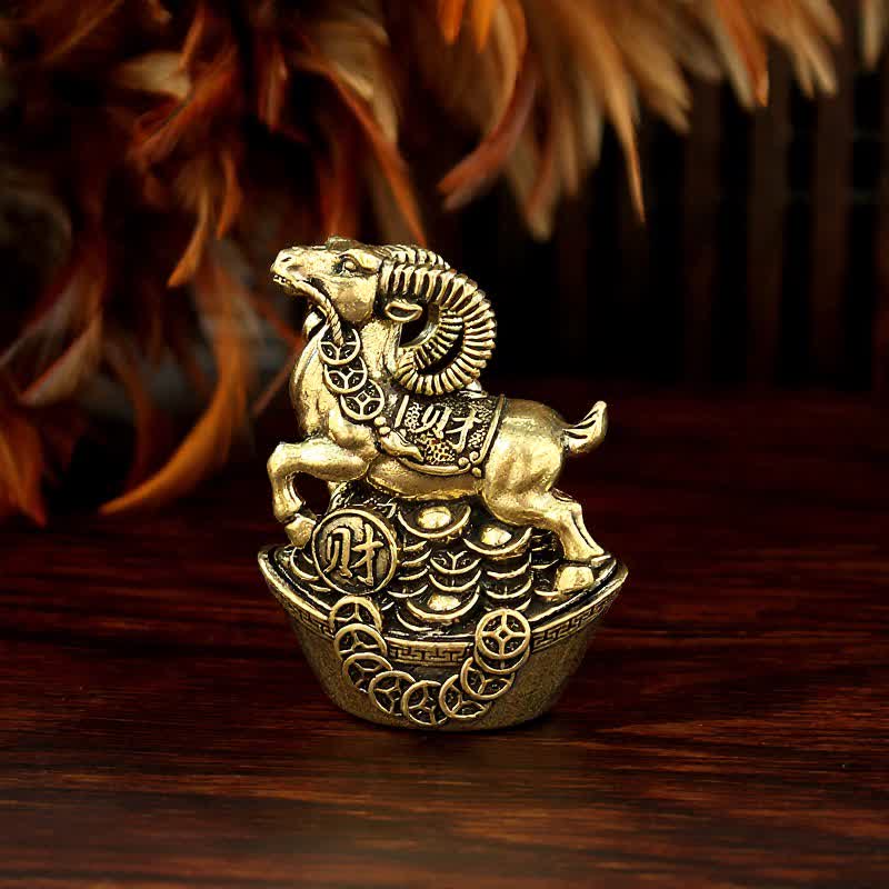 Buddha Stones Copper Goat with Coin Base Good Fortune Cute Animal Decor - image 4