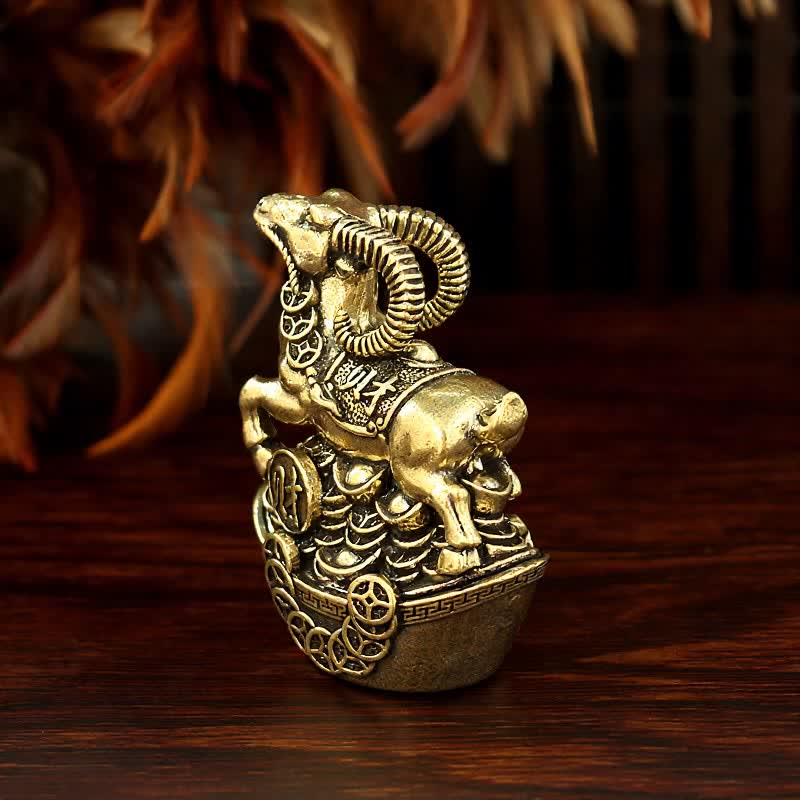 Buddha Stones Copper Goat with Coin Base Good Fortune Cute Animal Decor - image 2