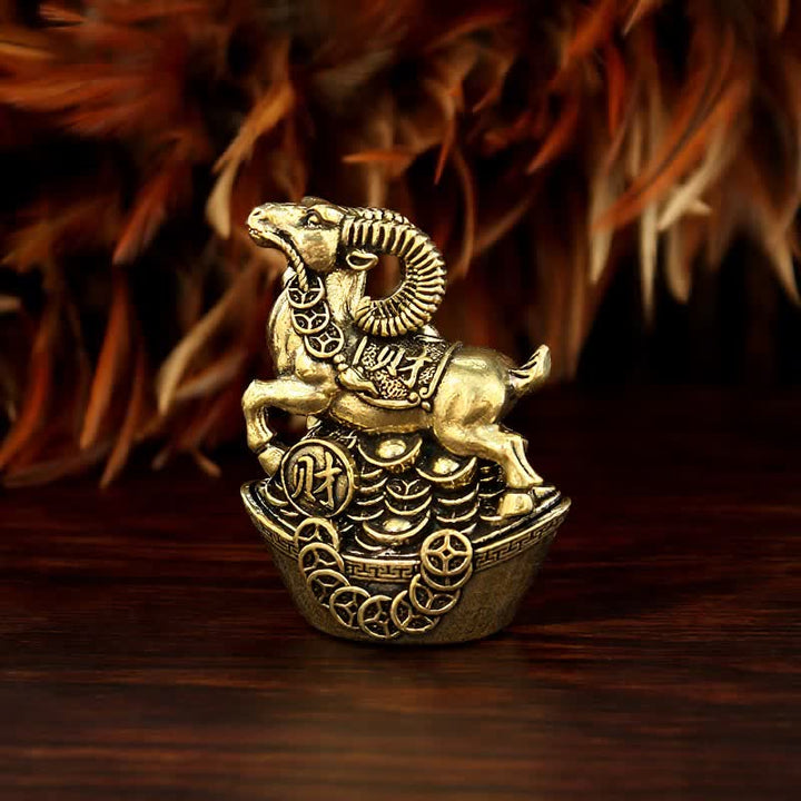 Buddha Stones Copper Goat with Coin Base Good Fortune Cute Animal Decor - Copper(Wealth ♥ Luck) - image 0