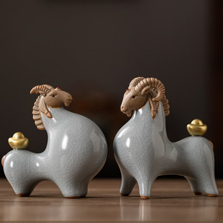 Buddha Stones Ceramic Goat Ram Prosperity Crackle Glaze Cute Animal Decor - image 22
