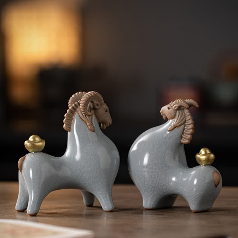 Buddha Stones Ceramic Goat Ram Prosperity Crackle Glaze Cute Animal Decor - image 23