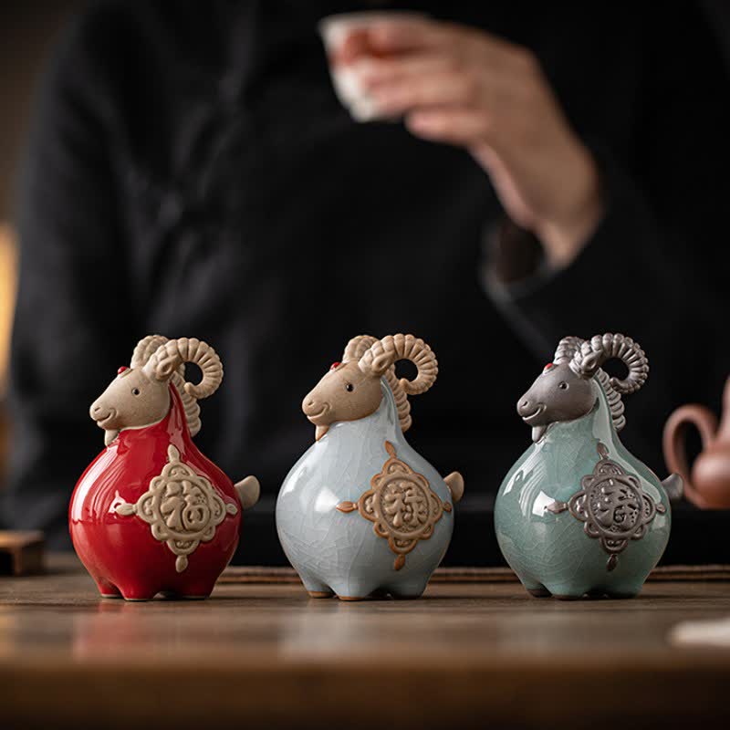 Buddha Stones Ceramic Fu Character Blessing Goat Figurine Cute Animal Decor - image 21