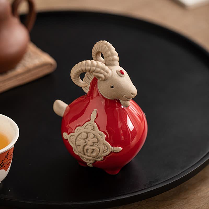 Buddha Stones Ceramic Fu Character Blessing Goat Figurine Cute Animal Decor - image 1