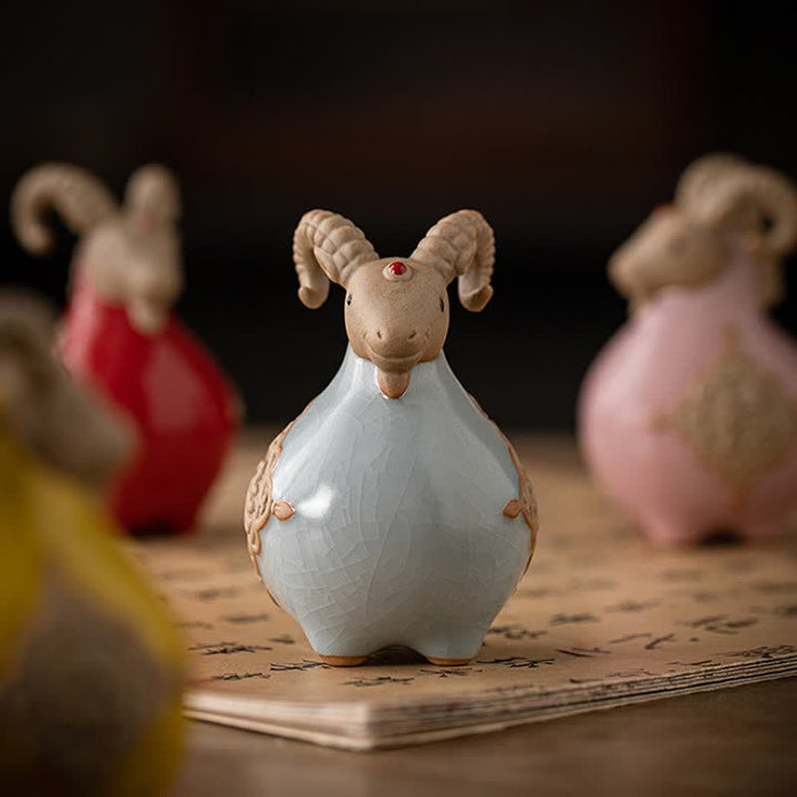 Buddha Stones Ceramic Fu Character Blessing Goat Figurine Cute Animal Decor - image 19
