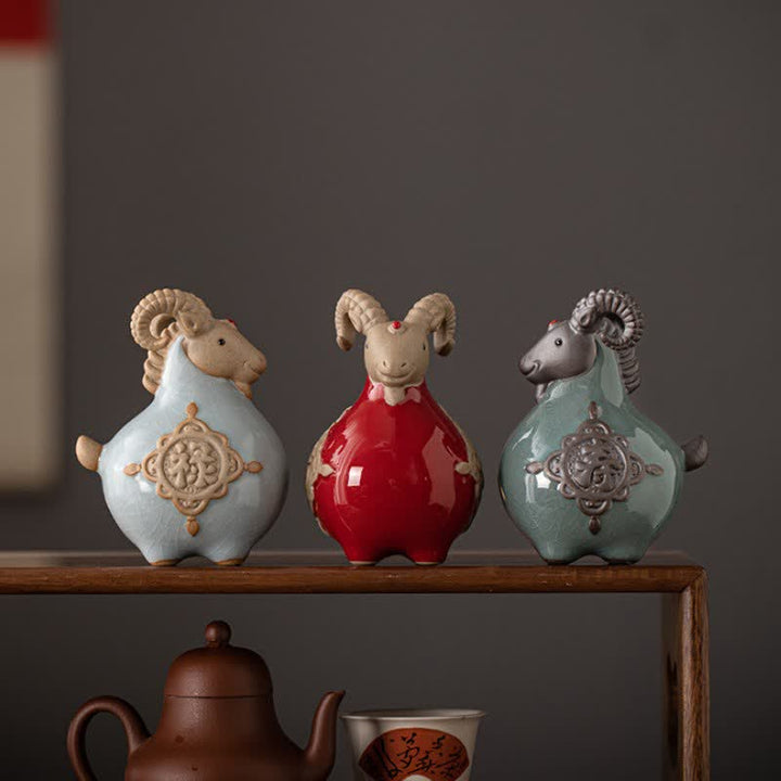 Buddha Stones Ceramic Fu Character Blessing Goat Figurine Cute Animal Decor - image 20