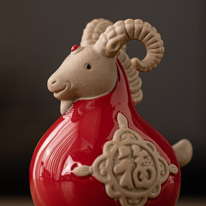 Buddha Stones Ceramic Fu Character Blessing Goat Figurine Cute Animal Decor - image 3