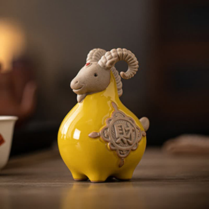 Buddha Stones Ceramic Fu Character Blessing Goat Figurine Cute Animal Decor - image 13