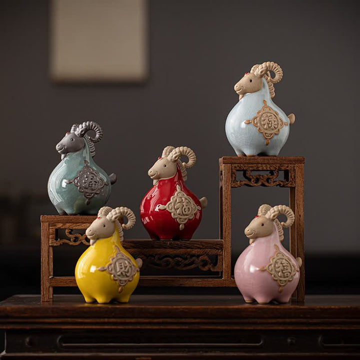 Buddha Stones Ceramic Fu Character Blessing Goat Figurine Cute Animal Decor - image 23