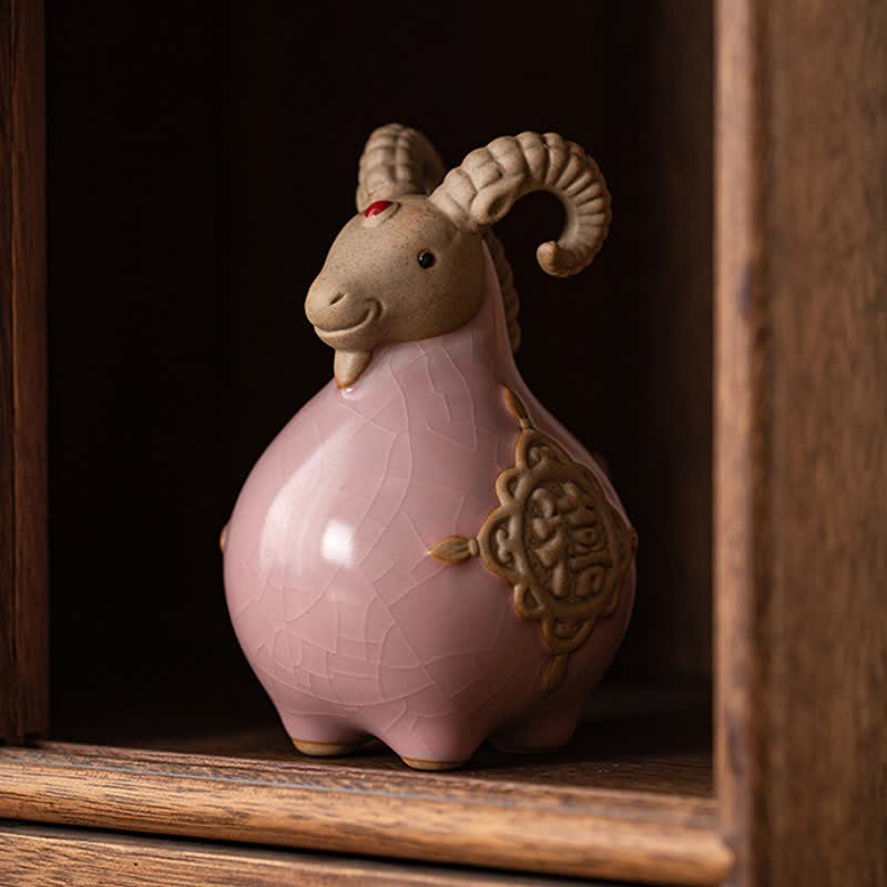 Buddha Stones Ceramic Fu Character Blessing Goat Figurine Cute Animal Decor - image 15
