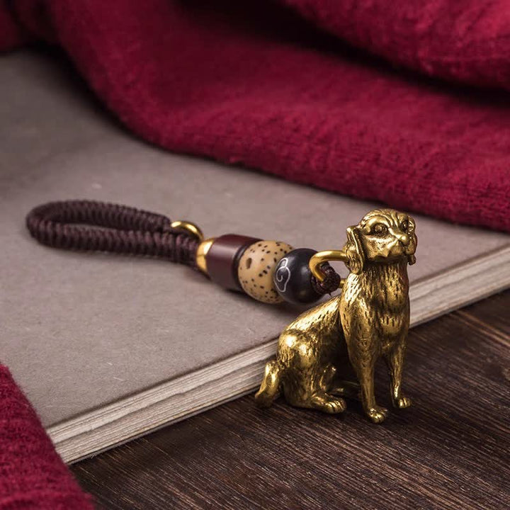 Buddha Stones Brass Chinese Zodiac Luck Braided Charm Keychains - Dog - image 27
