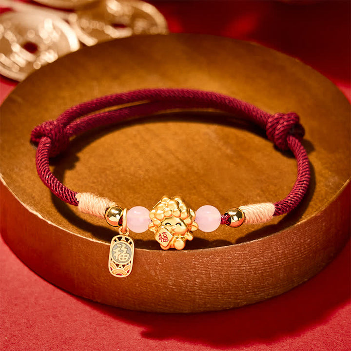 Buddha Stones Year of the Goat Copper 999 Sterling Silver Sheep Fu Character Blessing Red String Bracelet - Copper(Harmonic Connection ♥ Grounding) - image 0