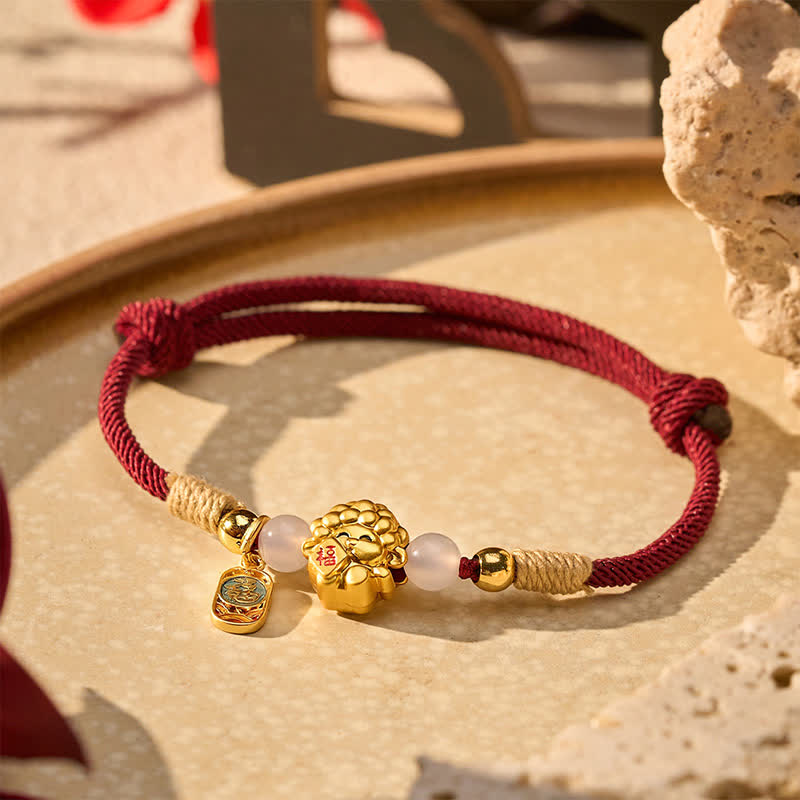 Buddha Stones Year of the Goat Copper 999 Sterling Silver Sheep Fu Character Blessing Red String Bracelet - image 2