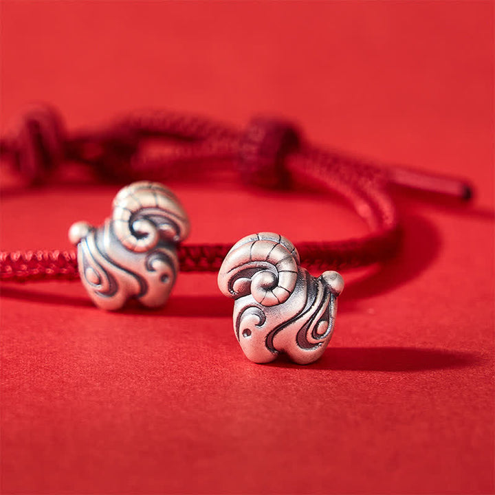 Buddha Stones Year of the Goat 999 Sterling Silver Hand-Woven Red String Chinese Zodiac Sheep Protection Bracelet - image 4