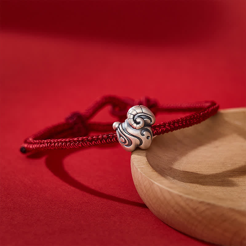 Buddha Stones Year of the Goat 999 Sterling Silver Hand-Woven Red String Chinese Zodiac Sheep Protection Bracelet - image 3
