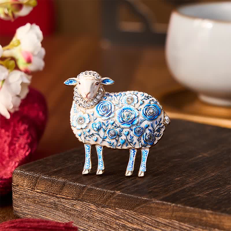 Buddha Stones Year of the Goat Copper Ram Relief Carving Flower Design Energy Brooch - image 7