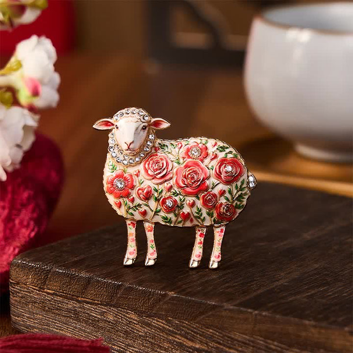 Buddha Stones Year of the Goat Copper Ram Relief Carving Flower Design Energy Brooch - image 2