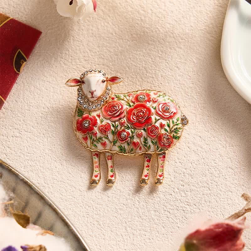 Buddha Stones Year of the Goat Copper Ram Relief Carving Flower Design Energy Brooch - image 1