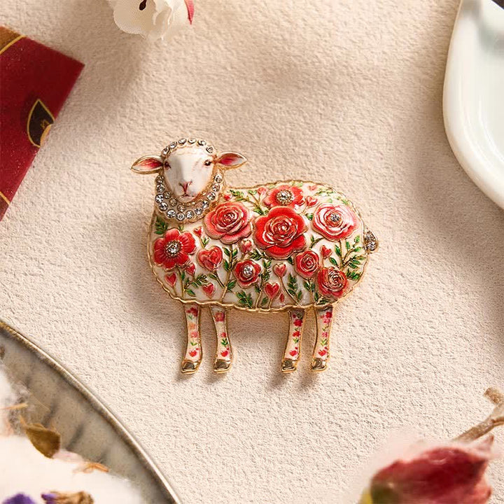 Buddha Stones Year of the Goat Copper Ram Relief Carving Flower Design Energy Brooch - image 1