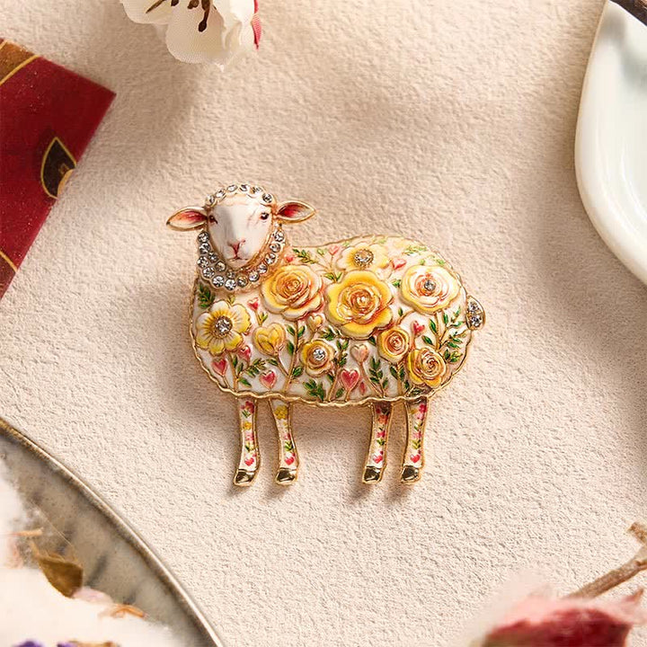 Buddha Stones Year of the Goat Copper Ram Relief Carving Flower Design Energy Brooch - image 10