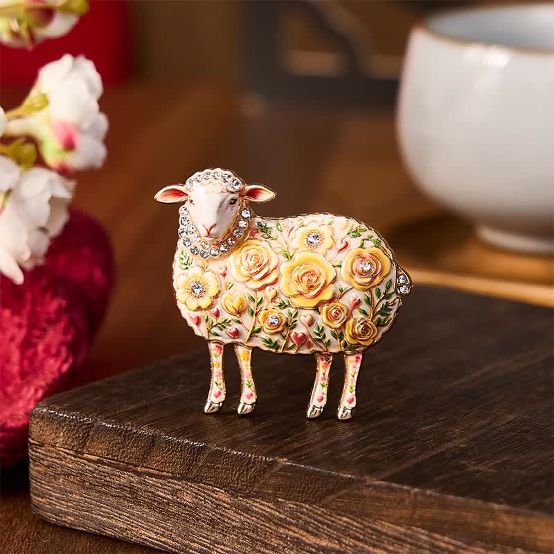 Buddha Stones Year of the Goat Copper Ram Relief Carving Flower Design Energy Brooch - image 11