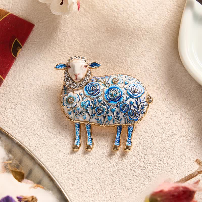 Buddha Stones Year of the Goat Copper Ram Relief Carving Flower Design Energy Brooch - image 6