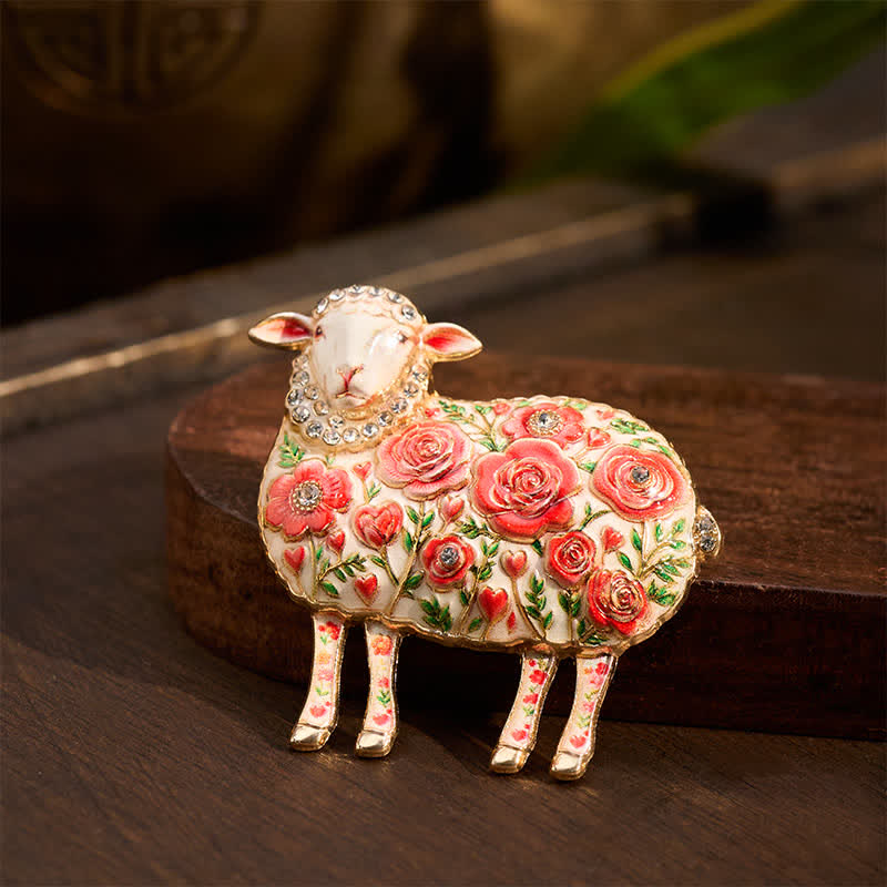 Buddha Stones Year of the Goat Copper Ram Relief Carving Flower Design Energy Brooch - image 3