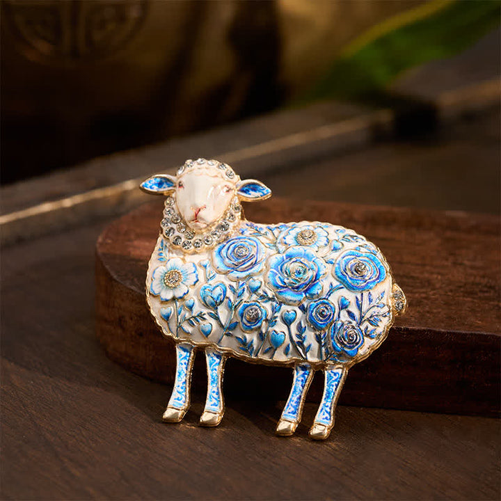 Buddha Stones Year of the Goat Copper Ram Relief Carving Flower Design Energy Brooch - image 8