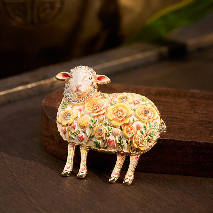 Buddha Stones Year of the Goat Copper Ram Relief Carving Flower Design Energy Brooch - image 12