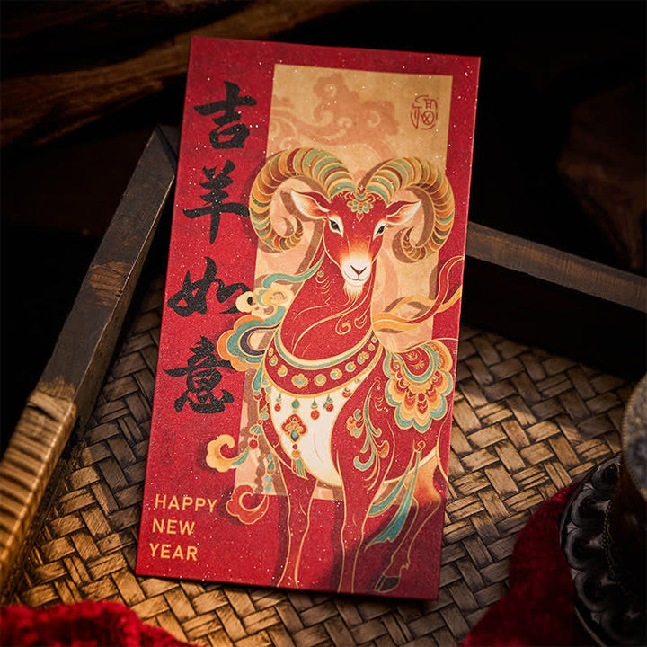 Buddha Stones 6Pcs Year of the Goat Traditional Chinese Year Blessing Red Envelope Set - image 13